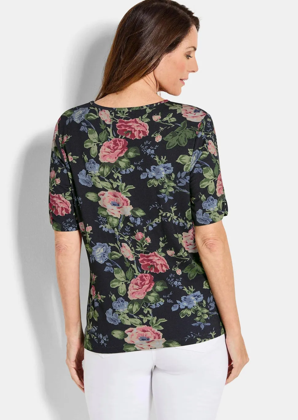 Florales Jersey-Shirt mit Raffungen