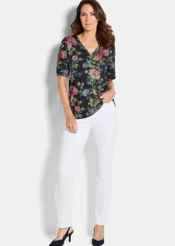 Florales Jersey-Shirt mit Raffungen