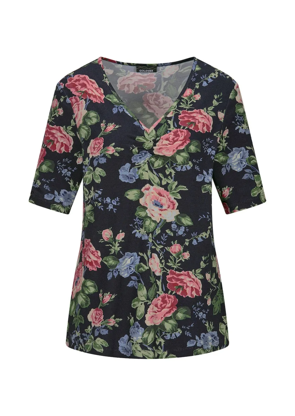 Florales Jersey-Shirt mit Raffungen