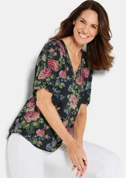 Florales Jersey-Shirt mit Raffungen