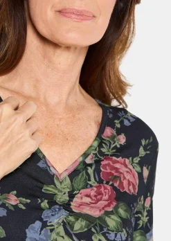 Florales Jersey-Shirt mit Raffungen
