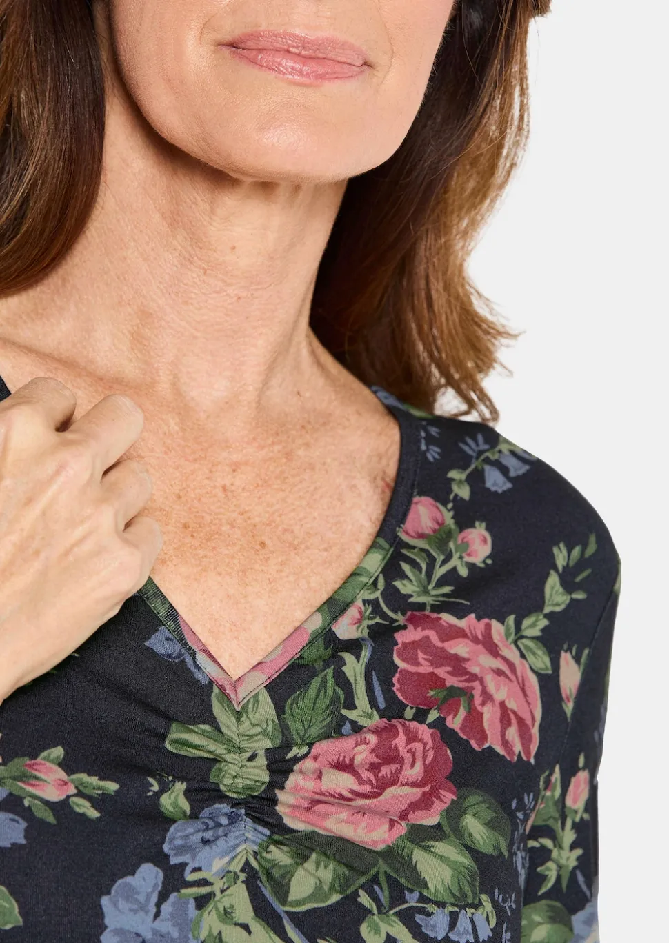 Florales Jersey-Shirt mit Raffungen