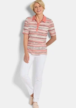 Geringeltes Poloshirt aus Viskose-Jersey