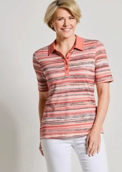Geringeltes Poloshirt aus Viskose-Jersey