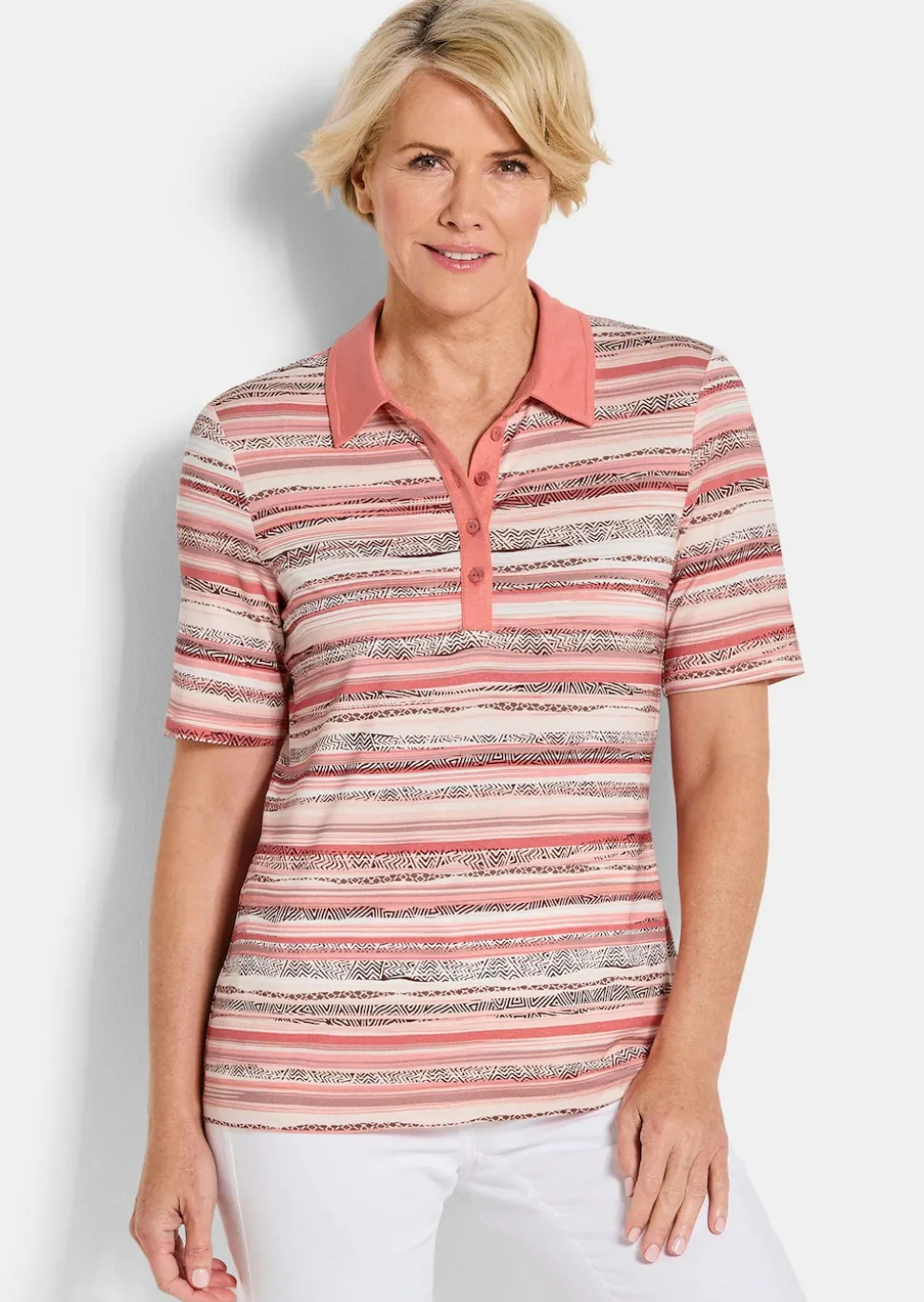 Geringeltes Poloshirt aus Viskose-Jersey