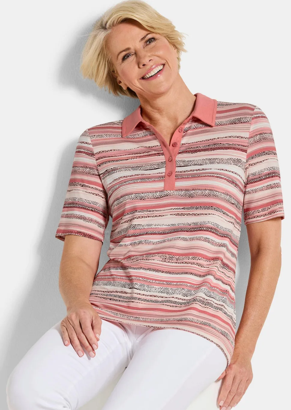 Geringeltes Poloshirt aus Viskose-Jersey