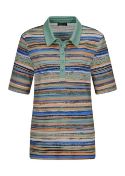 Geringeltes Poloshirt aus Viskose-Jersey