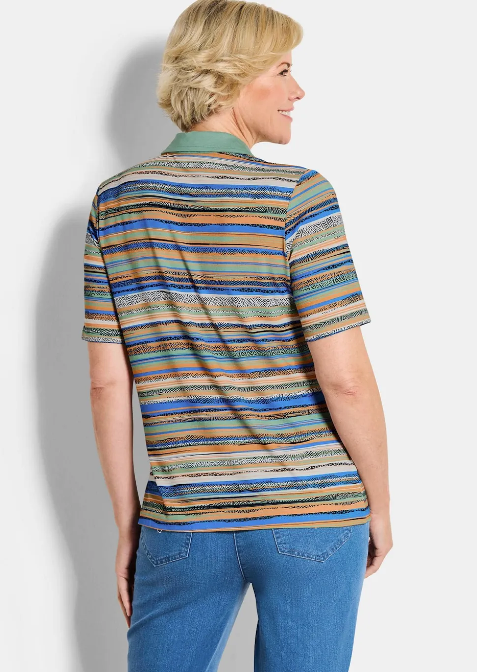 Geringeltes Poloshirt aus Viskose-Jersey