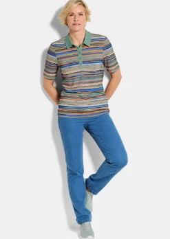 Geringeltes Poloshirt aus Viskose-Jersey