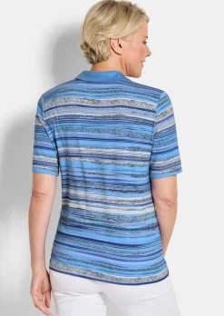 Geringeltes Poloshirt aus Viskose-Jersey
