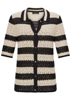 Gestreifte Strickjacke mit Lochmuster
