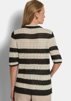 Gestreifte Strickjacke mit Lochmuster