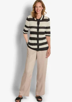 Gestreifte Strickjacke mit Lochmuster