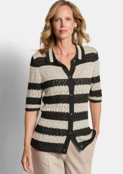 Gestreifte Strickjacke mit Lochmuster