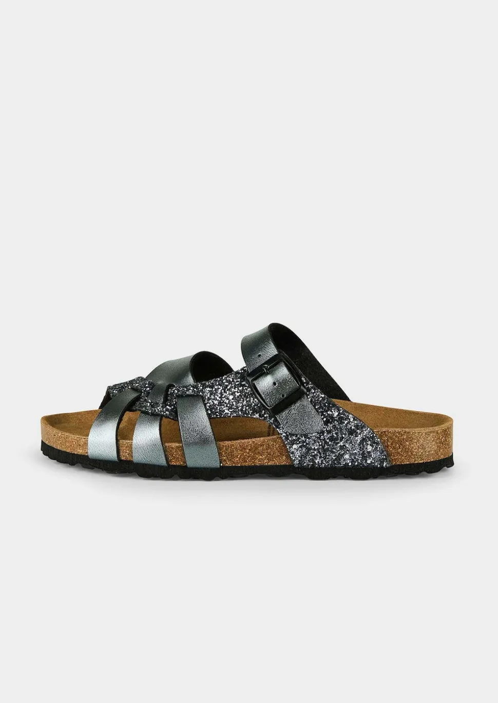 Glitzerpantoletten mit Leder