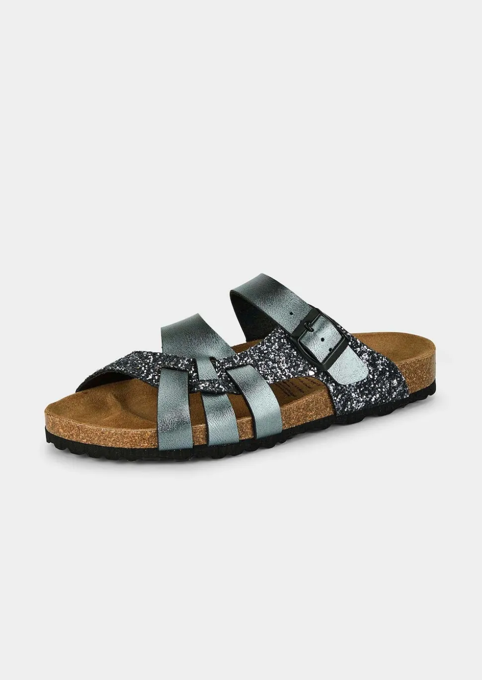 Glitzerpantoletten mit Leder