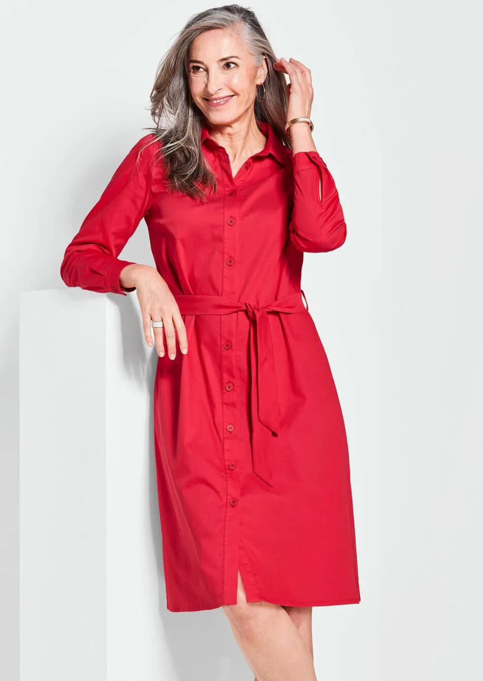 Hemdblusenkleid mit Bindegürtel