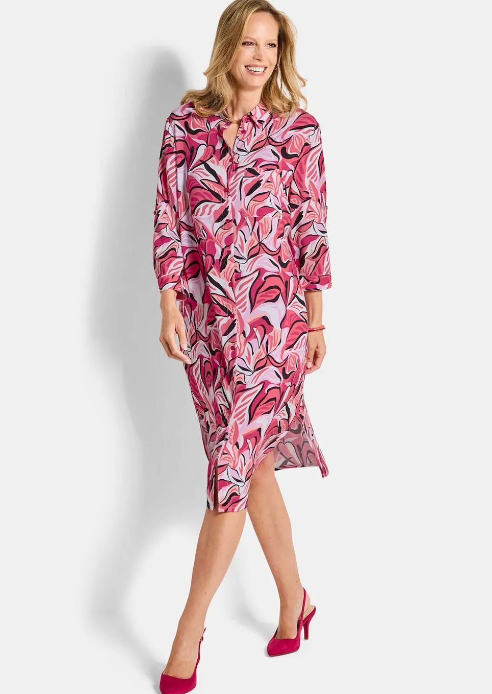 Hemdblusenkleid mit Blätterprint