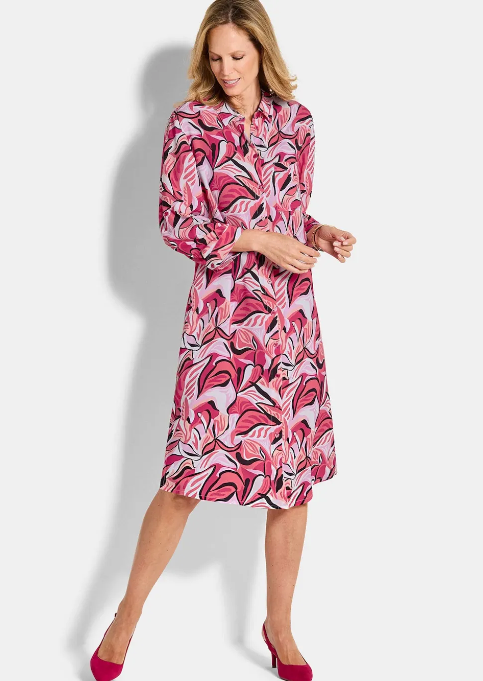 Hemdblusenkleid mit Blätterprint