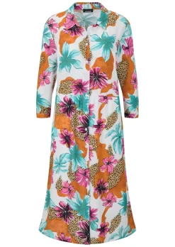 Hemdblusenkleid mit Leo Print und Blumen