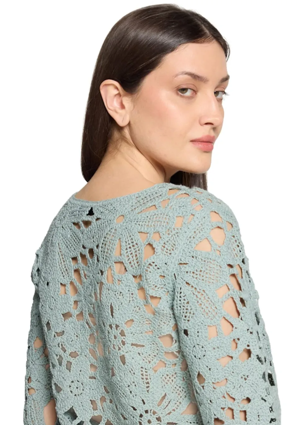 Häkelpullover mit Blütenmuster