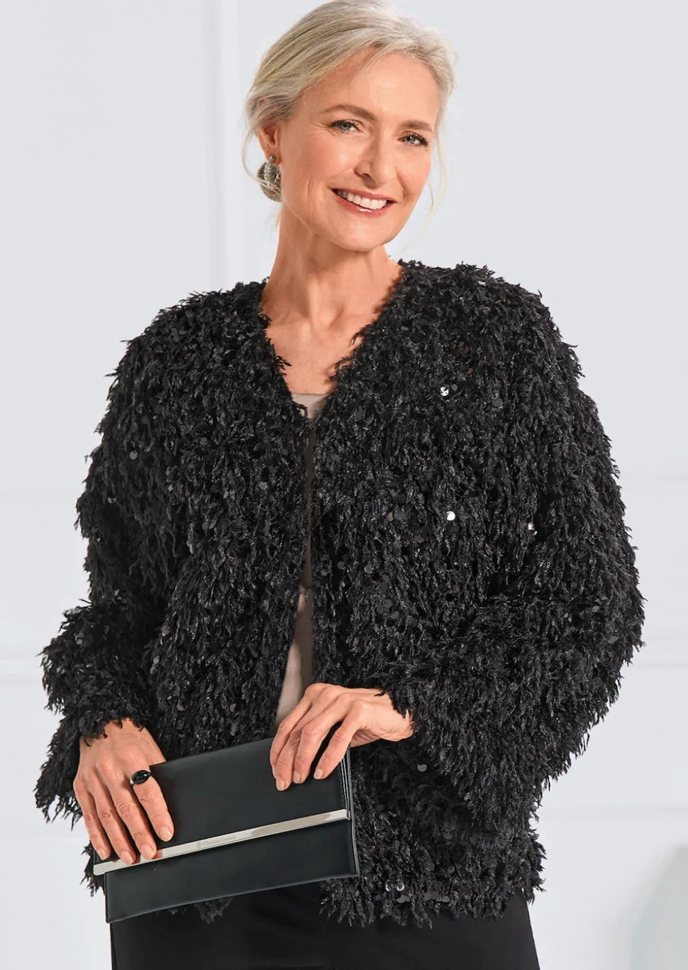 Jacke in Feder-Optik mit Pailletten