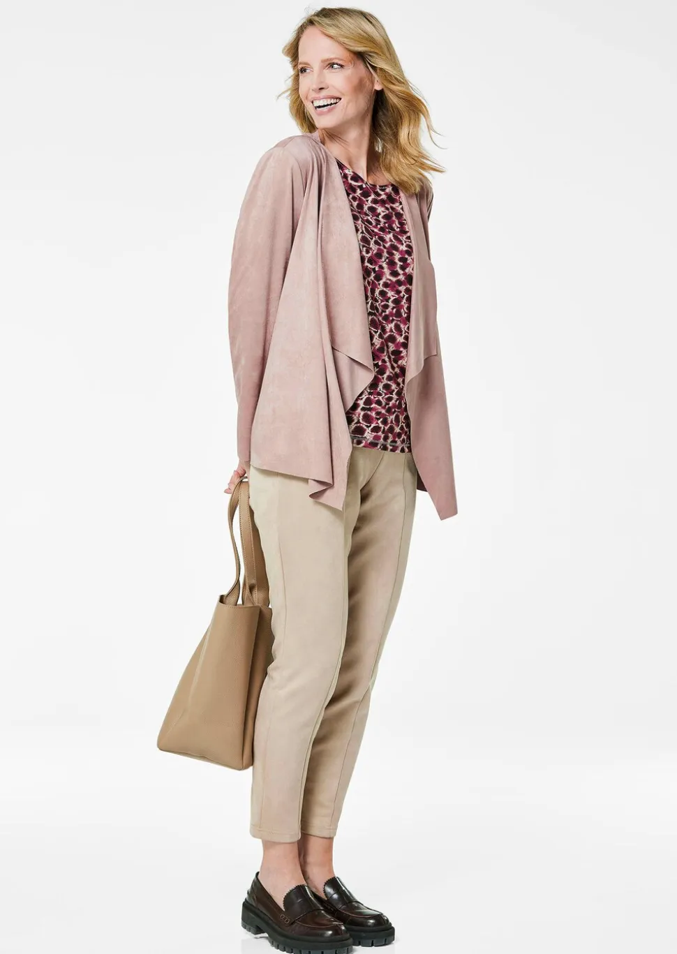 Jacke in Velours-Optik mit Wasserfallkragen