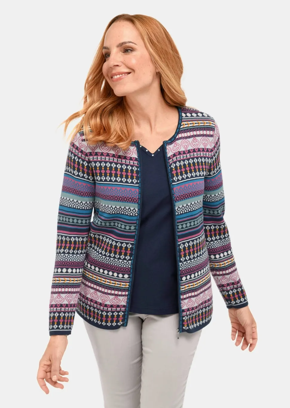 Jacquardstrickjacke mit farbenfrohem Ringelmuster