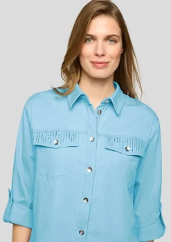 Jeansbluse mit glitzernden Pattentaschen