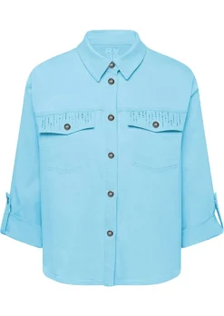 Jeansbluse mit glitzernden Pattentaschen
