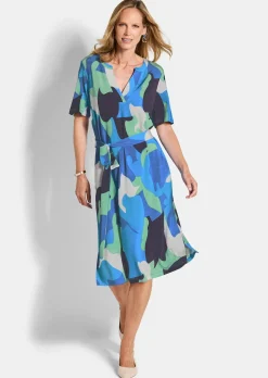 Jerseykleid mit Bindeband und Taschen