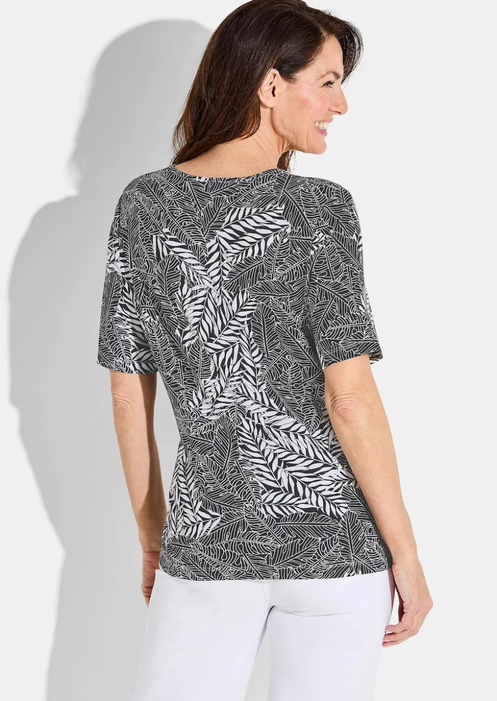 Jersey-Shirt im Blätter Print
