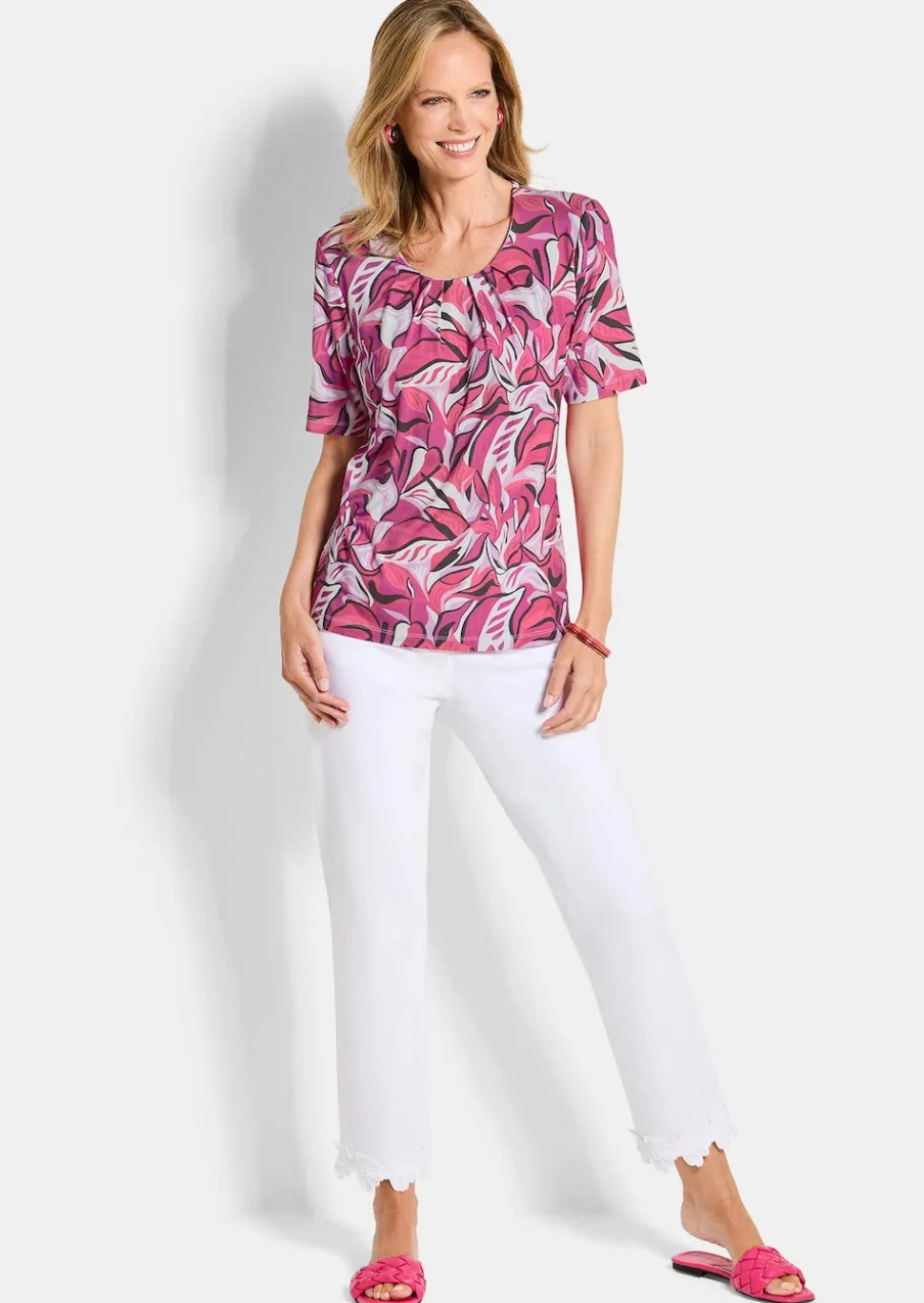 Jersey-Shirt mit Blätterprint