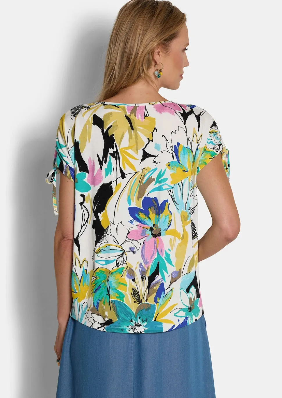 Jersey-Shirt mit gerafften Schultern