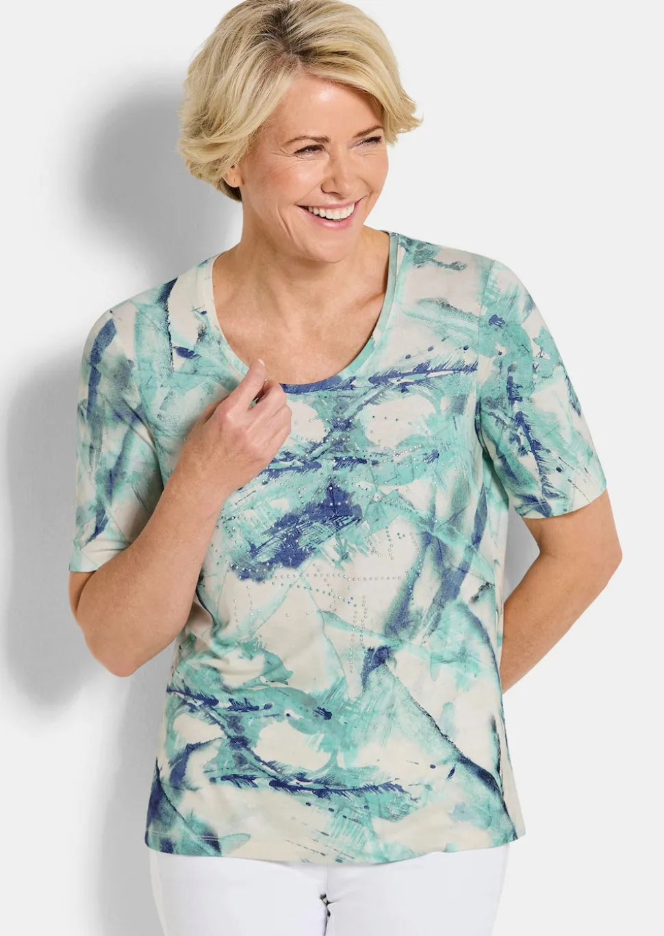 Jersey-Shirt mit Glitzersteinchen