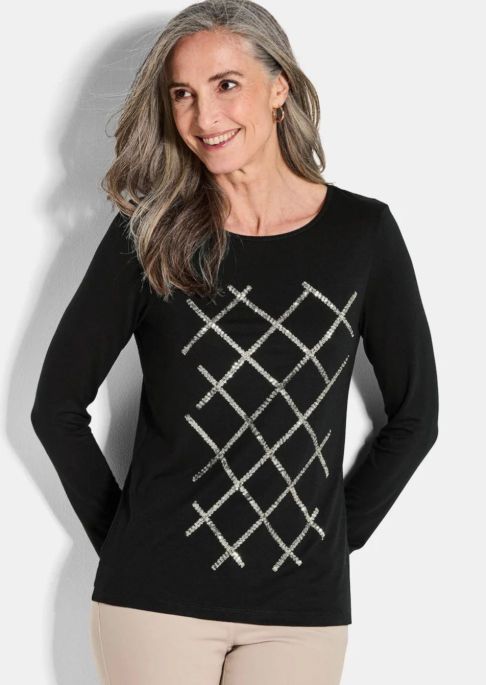 Jersey-Shirt mit Pailletten