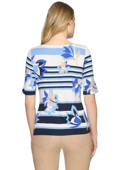 Jersey-Shirt mit Streifen und Blüten