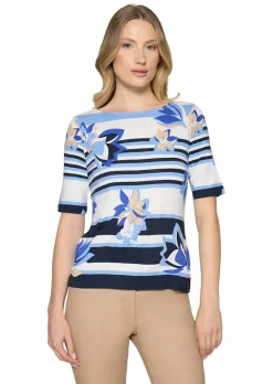 Jersey-Shirt mit Streifen und Blüten