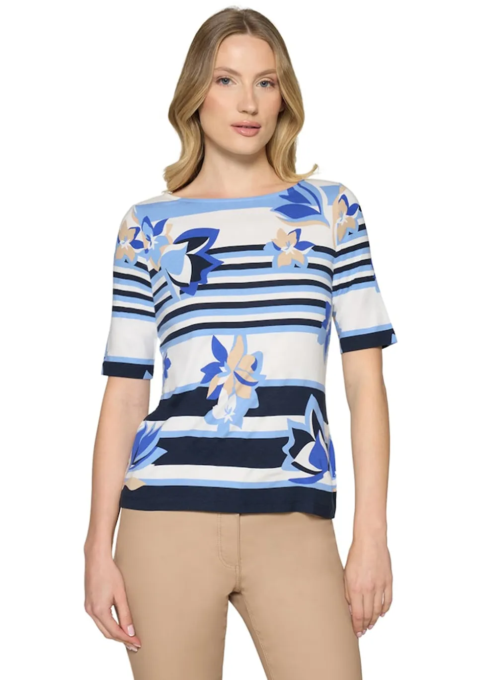 Jersey-Shirt mit Streifen und Blüten