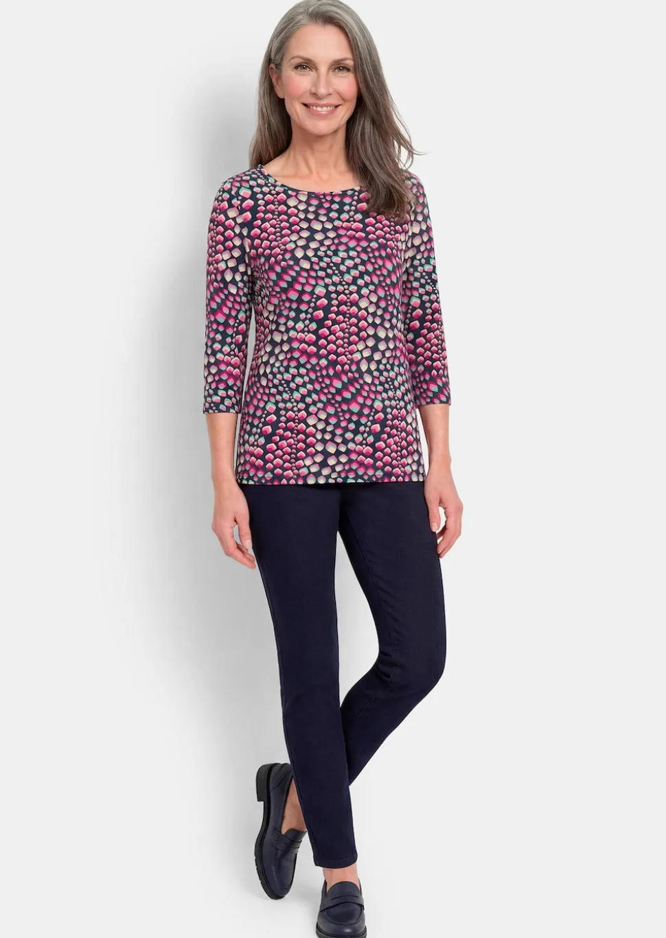 Jersey-Shirt mit U-Boot-Ausschnitt und 3/4-Arm