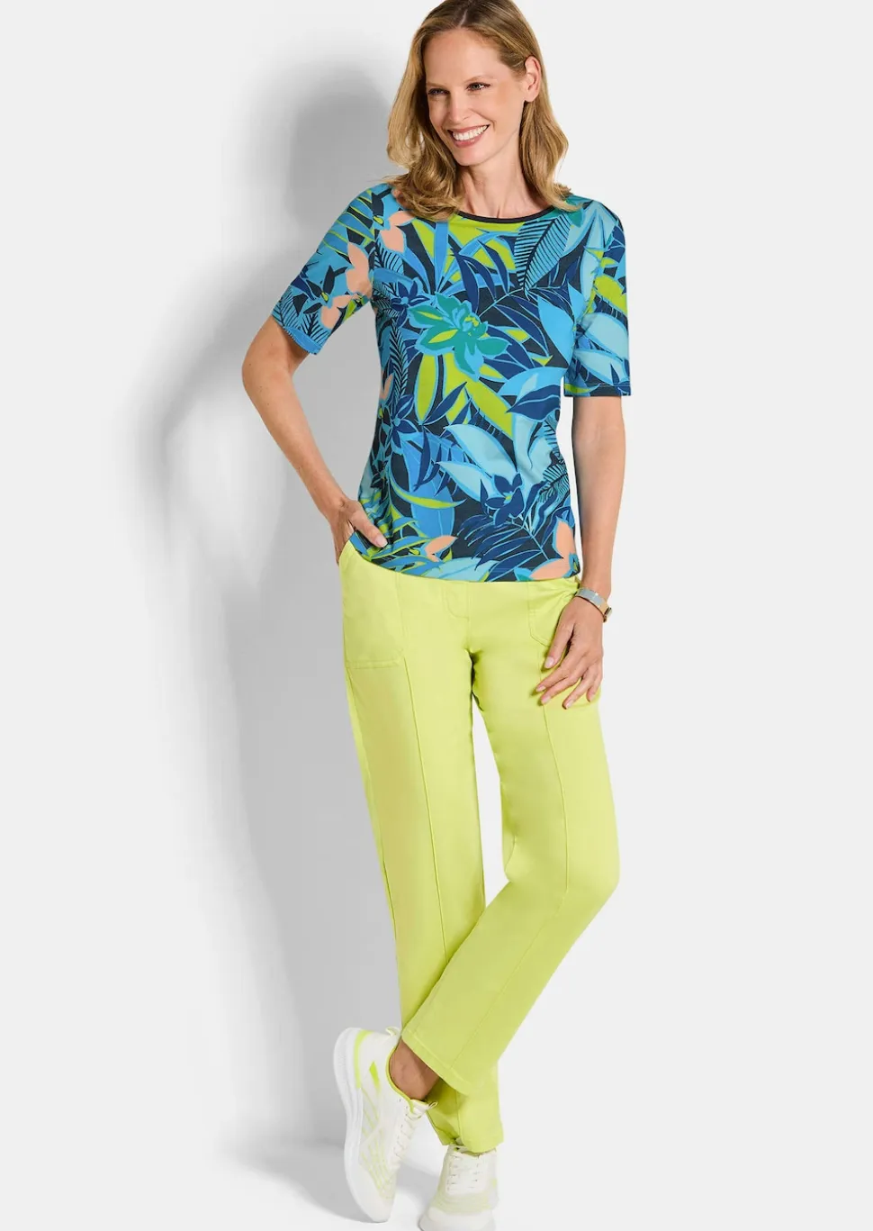 Jersey-Shirt mit U-Boot-Ausschnitt
