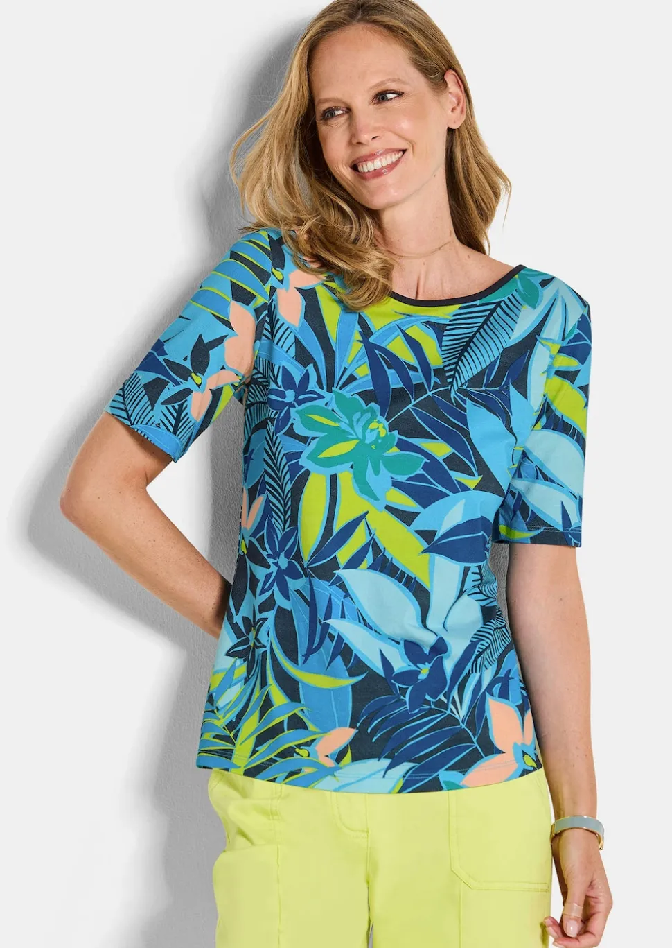 Jersey-Shirt mit U-Boot-Ausschnitt