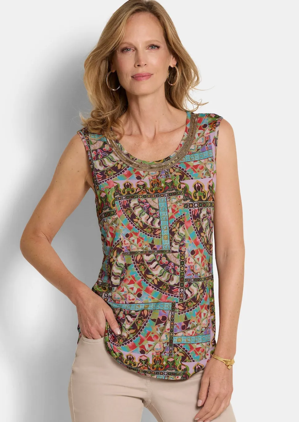 Jersey-Top mit Pailletten-Blende