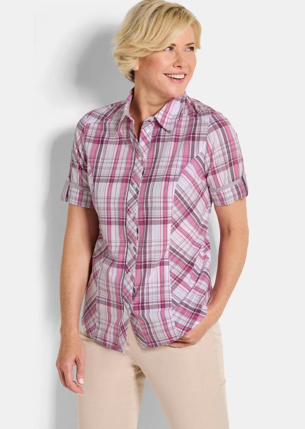 Karo-Bluse aus reiner Baumwolle