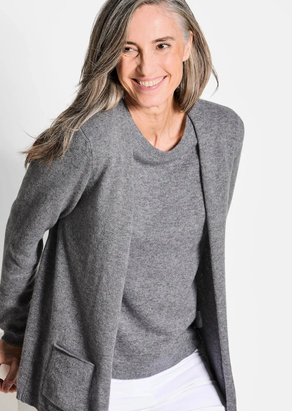 Kaschmir-Longstrickjacke