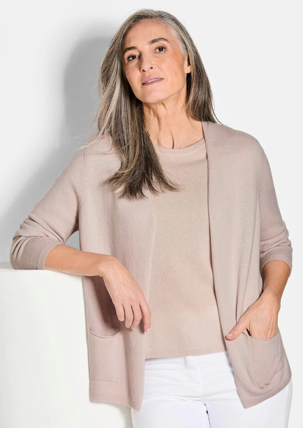 Kaschmir-Longstrickjacke