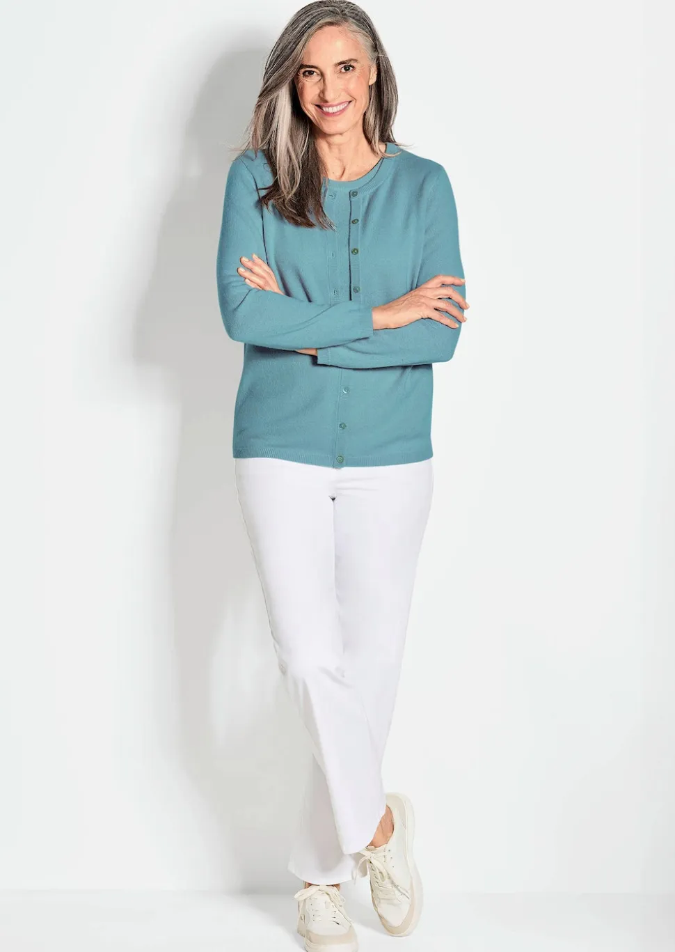 Kaschmirstrickjacke mit Rundhalsausschnitt