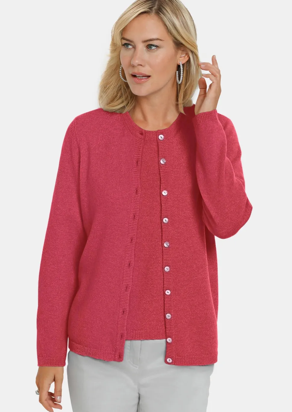 Kaschmirstrickjacke mit Rundhalsausschnitt