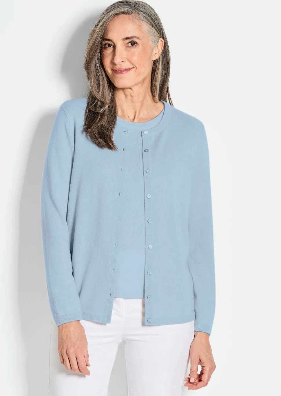 Kaschmirstrickjacke mit Rundhalsausschnitt
