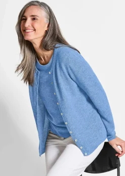 Kaschmirstrickjacke mit Rundhalsausschnitt